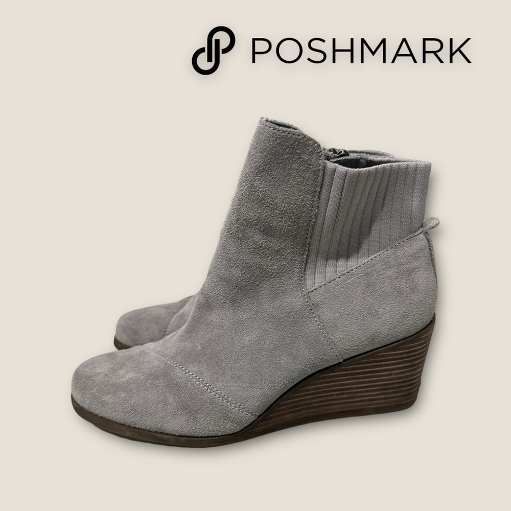 TOMS Wedge Bootie Leather Gray‎ Size 10